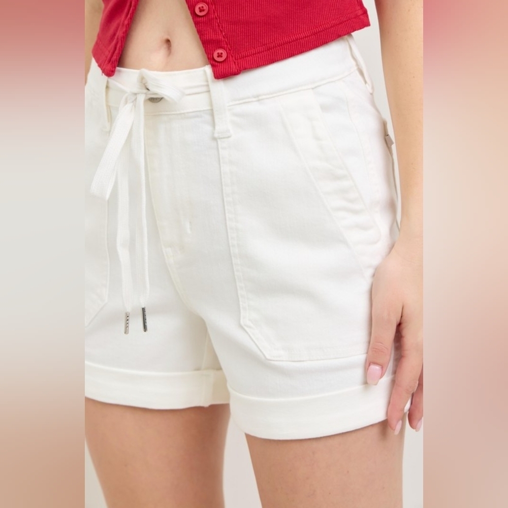 Judy Blue High Rise Jogger Denim Shorts Cuffed Tie Waist White Stretch S-3XL NEW - Picture 12 of 15